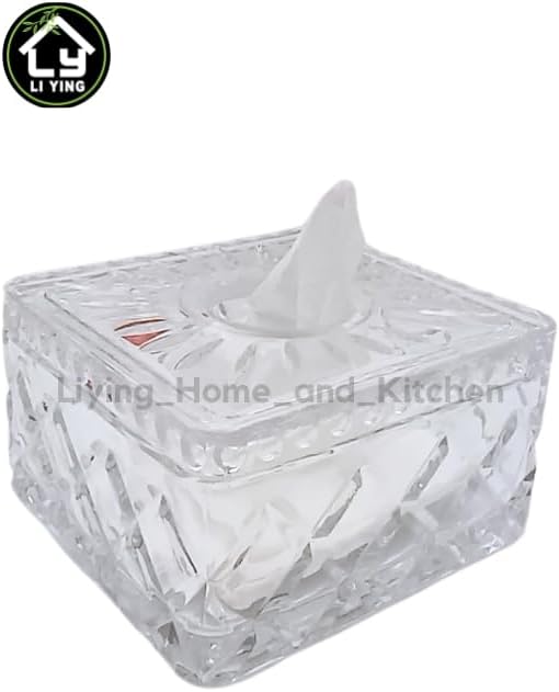 Liying 1Pcs Square Shape Crystal Tissue Box Glass for Table Top, Crystal Napkin Holder, Table Top Decor, Car Decoration Rustic Tissue Case #1