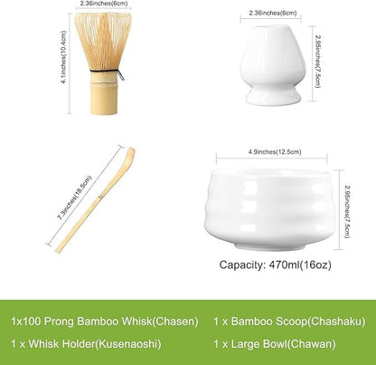 Liying Japanese MatchaSet Includes Matcha Bowl with Spout, Matcha Whisk Holder (chasen), Bamboo Matcha Whisk and Bamboo Scoop (Blue)