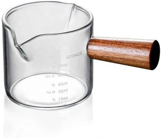 Liying 2Pcs Espresso Measuring Cup and Espresso Shot Glass with Wooden Handle and Double Spouts as Espresso Accessories for Coffee Milk Honey