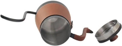 Liying 400ml Stainless Steel Gooseneck Kettle with Beef skin Cover, Drip Coffee Kettle for Home, Camping, Kitchen, Coffee Shop
