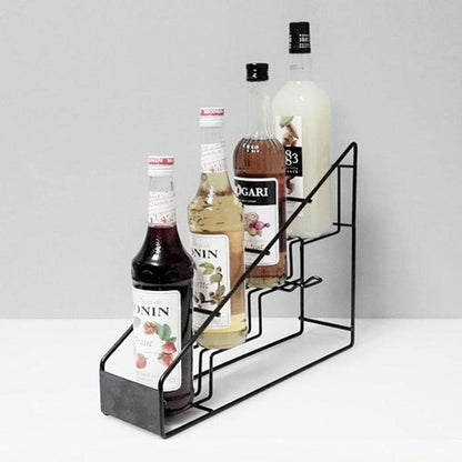 Liying Stainless Steel Syrup Bottle and Cup Holder, Bar Organizer Shelf Holder Syrup Stand Display For Dressings, Compartment Bottle Organizer (Black)