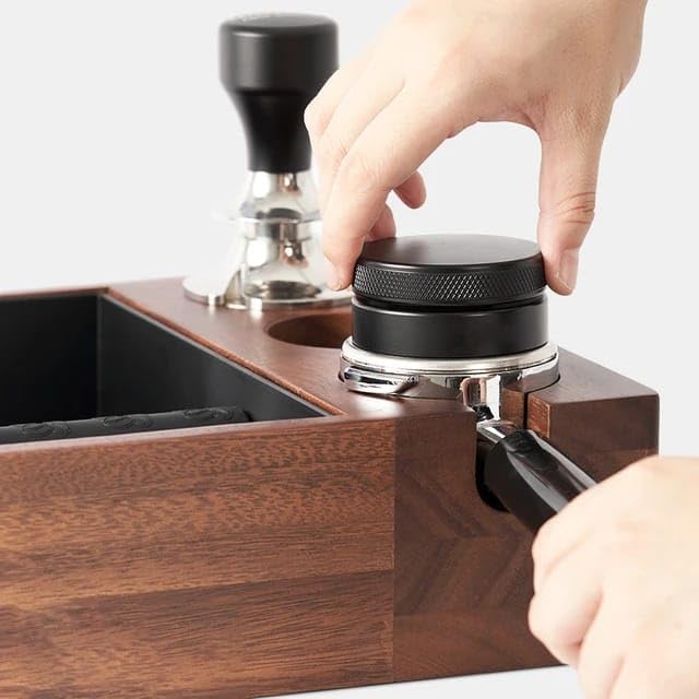 Liying Premium Wooden Espresso Knock Box, 24 x 24 x 8.5 cm, 4-in-1 Tamping Station for coffee shop, barista, home