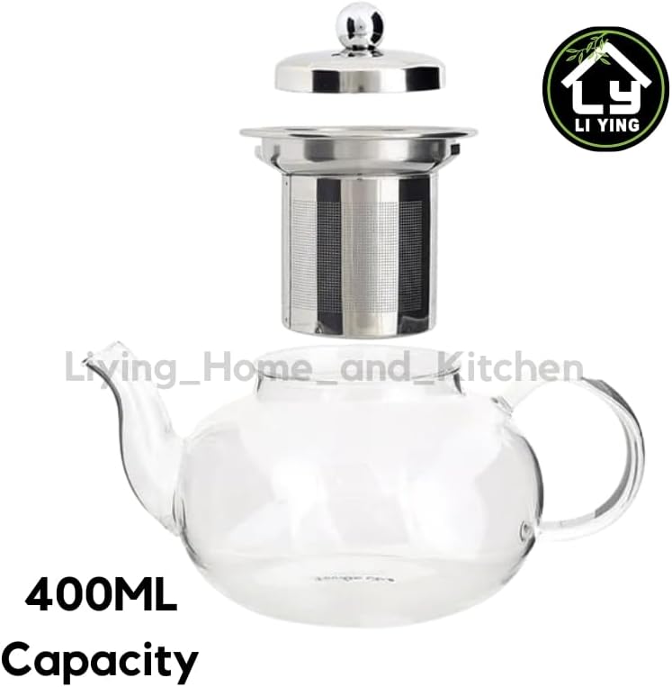 Liying 400ML Pyrex Glass Teapot with Stainless Steel Infuser Lid Stovetop Tea Pot Blooming and Loose Leaf Hand Crafted Kettle for Home Tea Party #1