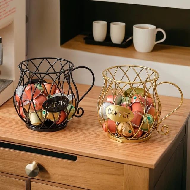 Liying Coffee Capsule Basket for Counter Coffee Table Bar, Metal Espresso Pod Keeper Storage for Home Cafe Hotel, (Gold)
