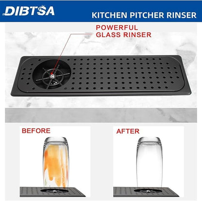 Liying Stainless Steel Espresso Coffee Bar Countertop Pitcher Rinser Sink with Side Spray,Drain and Drip Tray,Matte Black Large Size 20.86 x 6.37 x 1.49 Inches