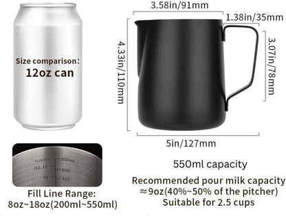 Liying Stainless Steel Milk Frothing Pitcher 550ml - Espresso Steaming Pitcher for Cappuccino, Latte Art, Coffee Machine Accessories Milk Jug Milk Frother Cup, Black