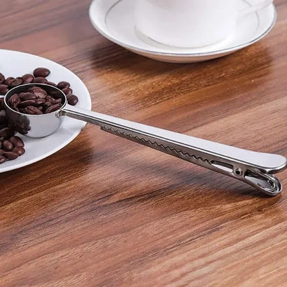 Liying Coffee Scoop Clip Stainless Steel Tablespoon Coffee Spoon With long handle Multifunction Sealing Bag Clip For Tea, Coffee, Protein Powder, Instant Drinks (Silver)