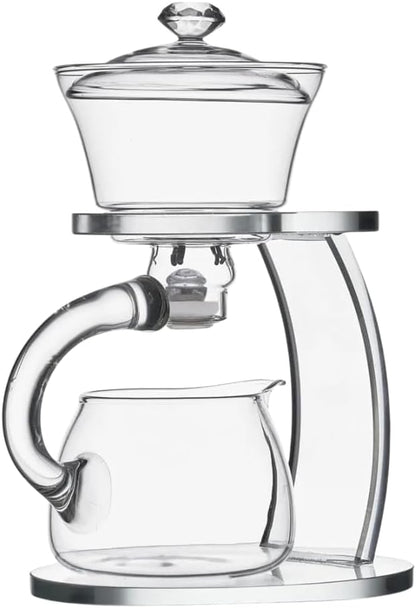 Liying Kungfu Glass Tea Set Magnetic Water Diversion Rotating Cover Bowl Semi-Automatic Glass Teapot Suit (white) #2