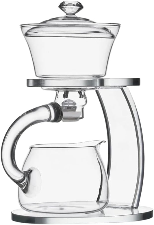 Liying Kungfu Glass Tea Set Magnetic Water Diversion Rotating Cover Bowl Semi-Automatic Glass Teapot Suit (white) #2