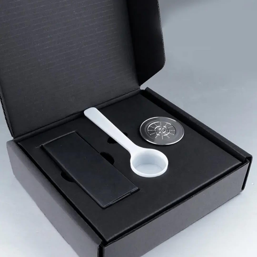 Liying Stainless Steel Coffee Capsules Reusable Filter Reusable Coffee Capsule Set - Includes Individual Capsules, Powder Press Hammer, Spoon Brush Ideal for home and cafe use.