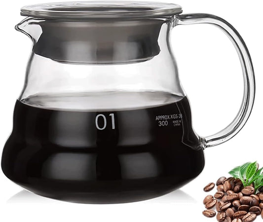 Liying Clear Glass Range Coffee Server (300ML) Carafe with Lid for Pour Over Tea & Coffee Maker, Heat Resistant Glass…