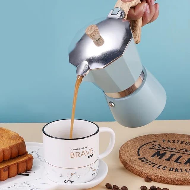 Liying Stovetop Espresso Maker Moka Pot (3cup), Leak-Proof, Perfect for Authentic Cuban & Italian Style Espresso (BLUE)