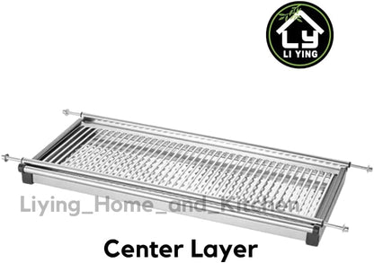 Liying 3-tier Dish Rack with Cup Holder, Dish Drainer with Automatic Drainage, Drainboard and Aluminum Utensil Holder Large Capacity