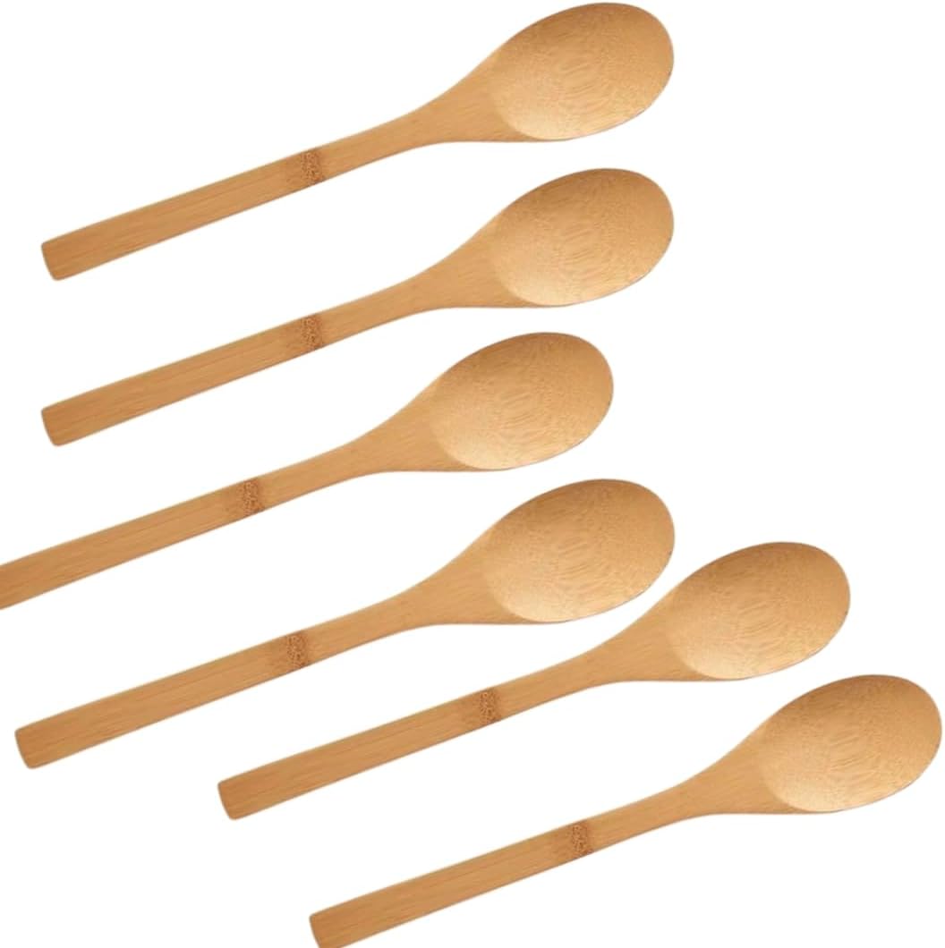 Liying 6Pcs Long Handle Wooden Spoons, Wooden Spoon for Cooking Japanese Wooden Spoon for Kitchen Soup Mixing Baking