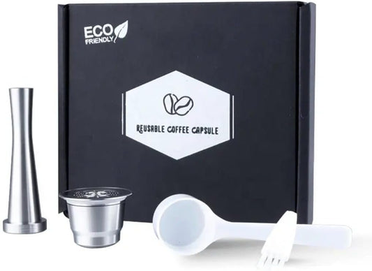 Liying Stainless Steel Coffee Capsules Reusable Filter Reusable Coffee Capsule Set - Includes Individual Capsules, Powder Press Hammer, Spoon Brush Ideal for home and cafe use.