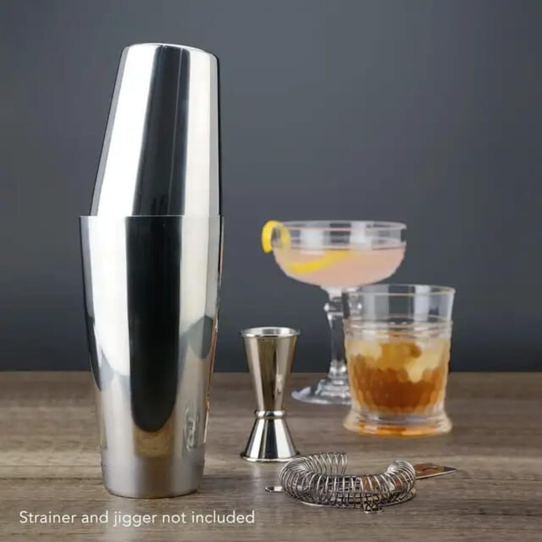 Liying Stainless Steel Boston Cocktail Shaker 750ml, Drink Mixer with Built-in Strainer for Mixing Drinks Margaritas (Silver)