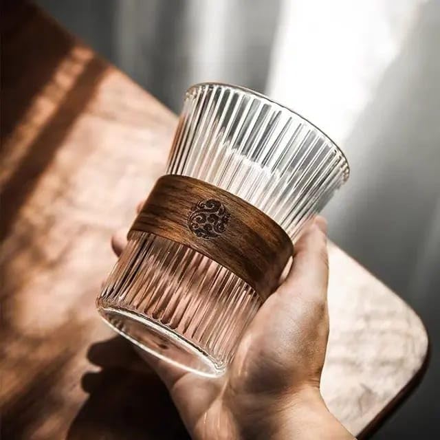 Liying 3Pcs Vintage Coffee Mug, 275ml Glass Cup, Large Wide Mouth Clear Glass Tea Cup Aesthetic Stripe Glassware for Coffee, Tea, beverage