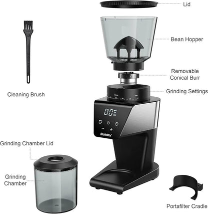 Liying Electric Coffee Grinder for Espresso Coffee and Manual Coffee Brewing up to 12 cups, Grind Size from Espresso to Cold Brew Grind Size,for Home and Coffee shop, Cafe, Restaurant (Black)