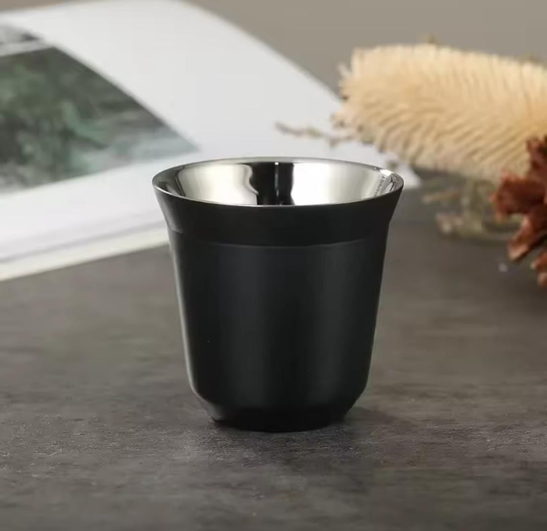 Liying Stainless Steel Espresso Cup Double Wall Insulated Coffee Mug 80ml Metal Cup for Milk, Tea Cups, Office Water Mugs (Black)