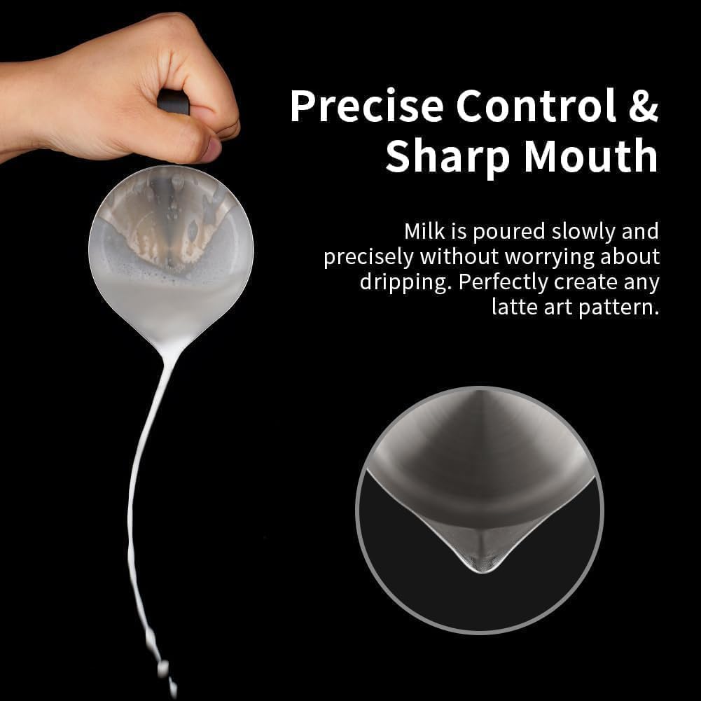 Liying Stainless Steel Milk Frothing Pitcher 350ml - Espresso Steaming Pitcher for Cappuccino, Latte Art, Coffee Machine Accessories Milk Jug Milk Frother Cup, Black