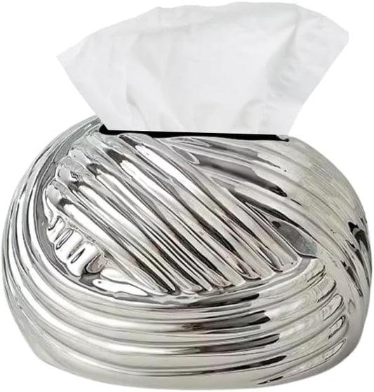 Liying Ceramic Rope Design Tissue Box Vanity Top Ceramic Abstract for Livinh room, Home Decor Shelf, Tissue Box Organizer (Silver)