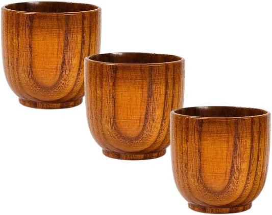Liying 3Pcs Wooden Tea & Coffee Cup 100ml, Japanese Tea Cup Solid Wood Drinking Cup Teacup Glass for Milk, Hot Drinks
