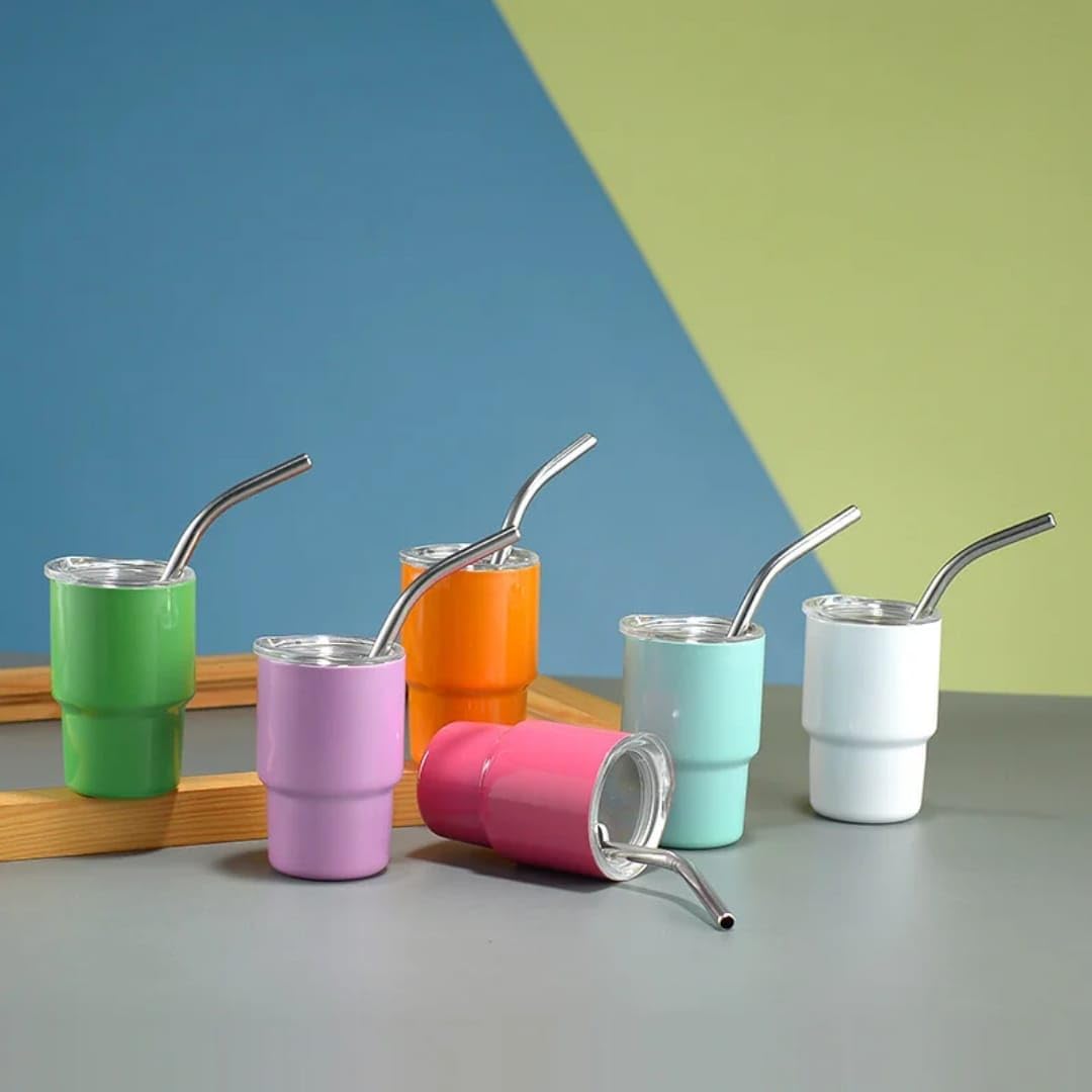 Liying 6Pcs Double Wall Stainless Steel cup with straw set (88ml), Coffee Mug Insulated Tumbler Cup for Champaign, Cocktail, Beer (multicolour)