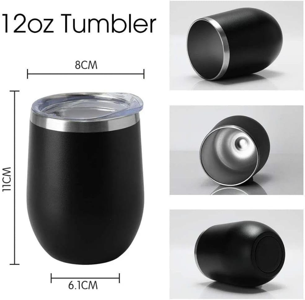 Liying 350ml Insulated Wine Tumbler with Lid Double Wall Vacuum Stainless Steel Wine Glass Coffee Mug Insulated Tumbler Cup for Champaign, Cocktail, Beer (Silver)