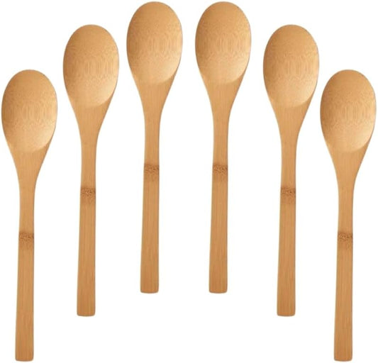 Liying 6Pcs Long Handle Wooden Spoons, Wooden Spoon for Cooking Japanese Wooden Spoon for Kitchen Soup Mixing Baking
