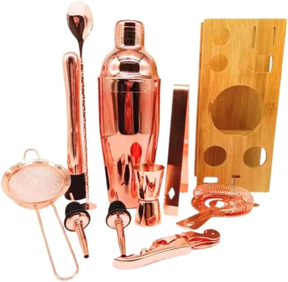 Liying Rose Gold Shade Bartender Kit 11-Piece Cocktail Shaker-Muddler for Cocktails 25oz Boston Shaker-Bar Accessories with Stylish Bamboo Stand Mix Drink Shaker kit