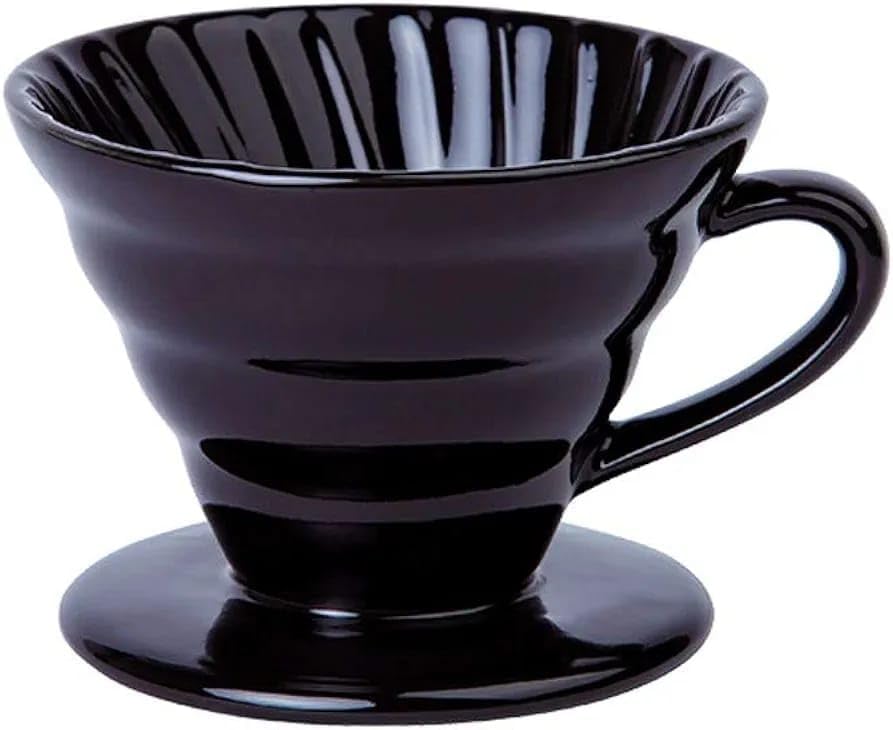 Liying Ceramic Coffee Dripper, Pour Over Coffee Maker for 1-2 Cups, V60 Filter, Black (Small)