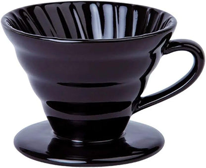 Liying Ceramic Coffee Dripper, Pour Over Coffee Maker for 1-2 Cups, V60 Filter, Black (Small)