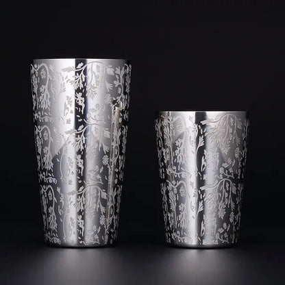 Liying Stainless Steel Boston Cocktail Shaker 750ml, Drink Mixer with Built-in Strainer for Mixing Drinks Margaritas (Flower Deisgn | Silver)