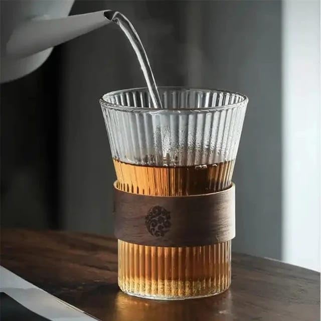 Liying 3Pcs Vintage Coffee Mug, 275ml Glass Cup, Large Wide Mouth Clear Glass Tea Cup Aesthetic Stripe Glassware for Coffee, Tea, beverage