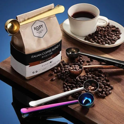 Liying Coffee Scoop Clip Stainless Steel Tablespoon Coffee Spoon With long handle Multifunction Sealing Bag Clip For Tea, Coffee, Protein Powder, Instant Drinks (Silver)