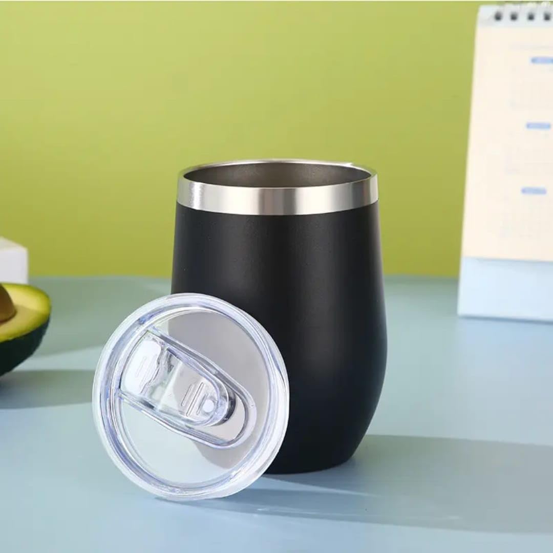 Liying 350ml Insulated Wine Tumbler with Lid Double Wall Vacuum Stainless Steel Wine Glass Coffee Mug Insulated Tumbler Cup for Champaign, Cocktail, Beer (Black)