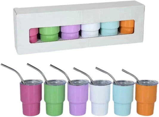 Liying 6Pcs Double Wall Stainless Steel cup with straw set (88ml), Coffee Mug Insulated Tumbler Cup for Champaign, Cocktail, Beer (multicolour)
