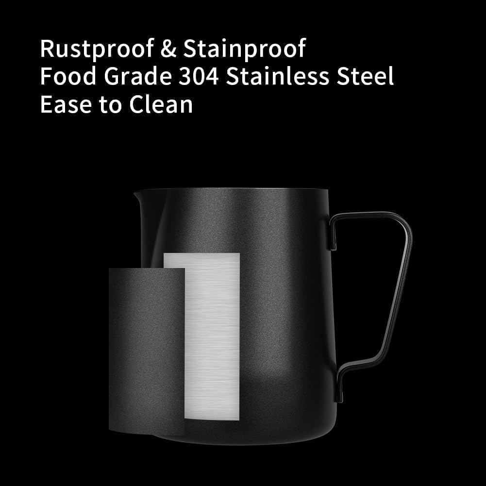Liying Stainless Steel Milk Frothing Pitcher 350ml - Espresso Steaming Pitcher for Cappuccino, Latte Art, Coffee Machine Accessories Milk Jug Milk Frother Cup, Black