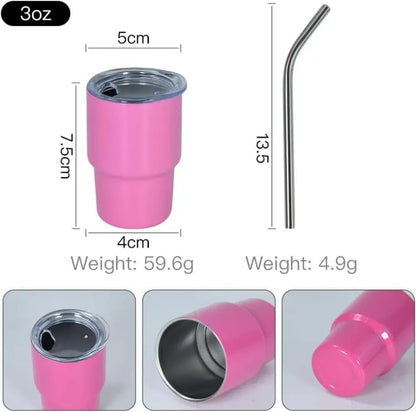 Liying 6Pcs Double Wall Stainless Steel cup with straw set (88ml), Coffee Mug Insulated Tumbler Cup for Champaign, Cocktail, Beer (multicolour)