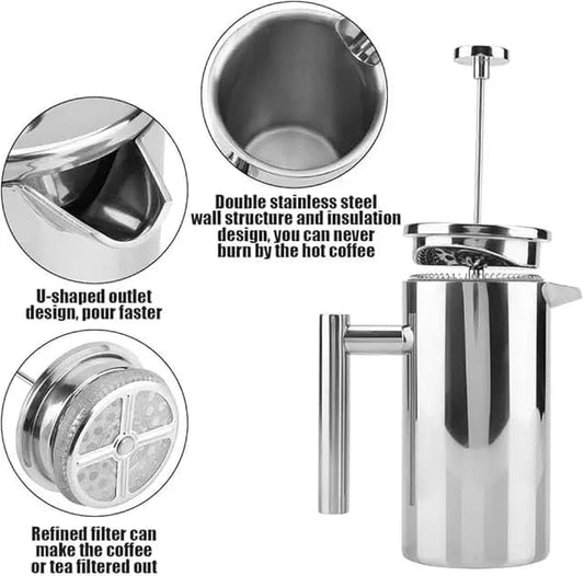 Liying 350ml French Press Coffee Maker, Sturdy Insulated Coffee Press, Stainless Steel Mini Camping Coffee Maker, Small French Press, Elegant Travel Coffee Pot, 1-2 Cup Capacity