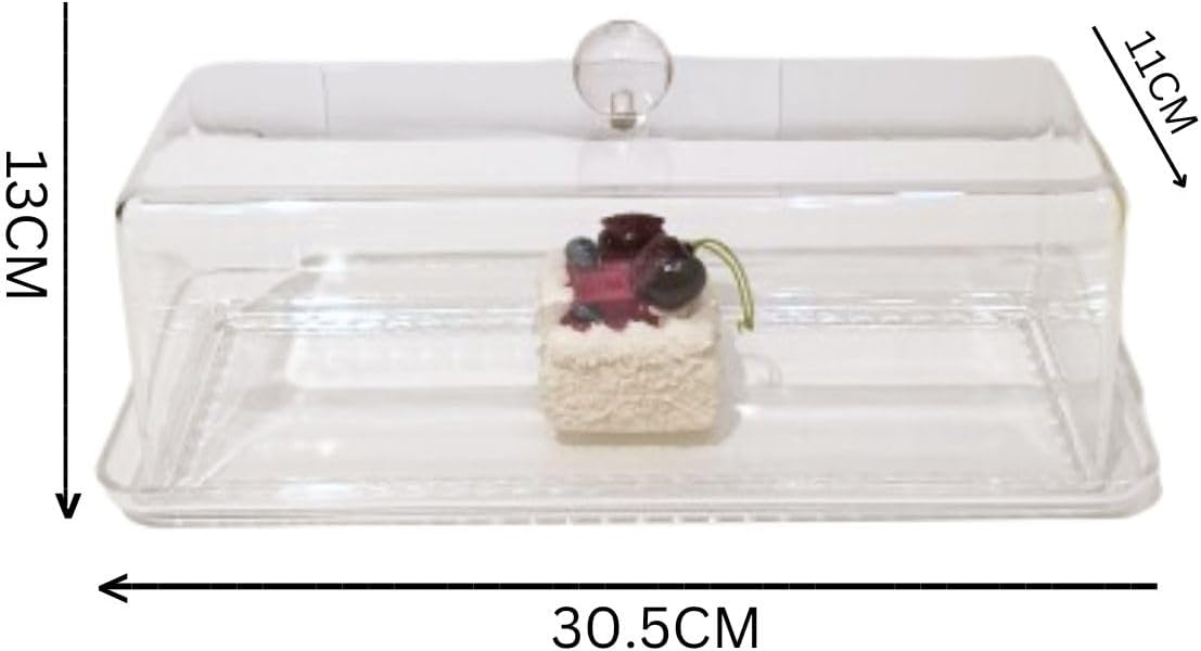 Liying Rectangular Cake Tray With Acrylic Display Cover Lid, Cake Plate Dish, Dessert Holder Tray, Cake Stand, Grain Rectangle Cake Platter, Pastry Base