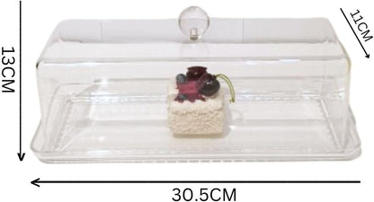 Liying Rectangular Cake Tray With Acrylic Display Cover Lid, Cake Plate Dish, Dessert Holder Tray, Cake Stand, Grain Rectangle Cake Platter, Pastry Base