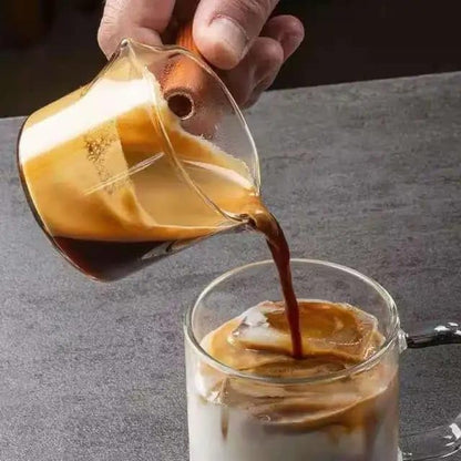 Liying 2Pcs Espresso Measuring Cup and Espresso Shot Glass with Wooden Handle and Double Spouts as Espresso Accessories for Coffee Milk Honey