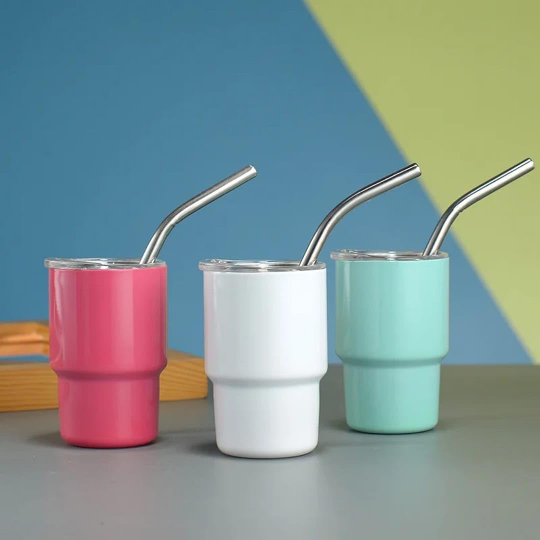 Liying 6Pcs Double Wall Stainless Steel cup with straw set (88ml), Coffee Mug Insulated Tumbler Cup for Champaign, Cocktail, Beer (multicolour)