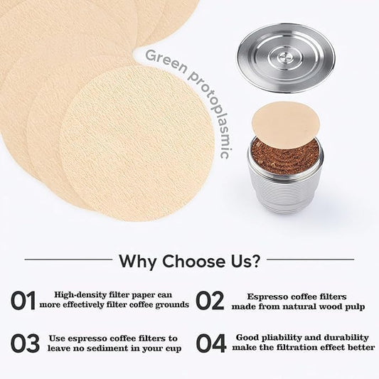 Disposable Coffee Paper Filters, 200 Pieces, Compatible with Espresso Coffee Makers, Heat Resistant Paper Fibre #1 (Brown)