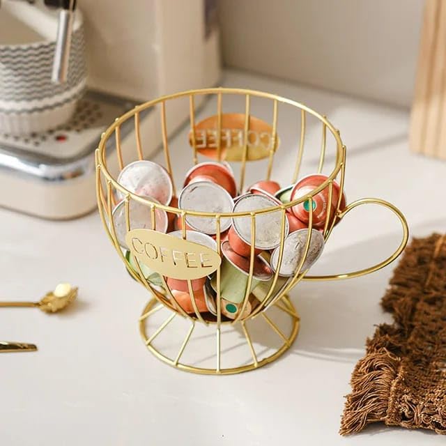 Liying Coffee Capsule Basket for Counter Coffee Table Bar, Metal Espresso Pod Keeper Storage for Home Cafe Hotel, (Gold)