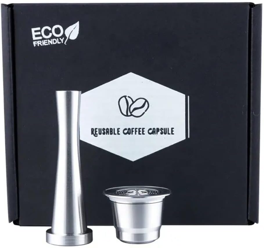 Liying Stainless Steel Coffee Capsules Reusable Filter Reusable Coffee Capsule Set - Includes Individual Capsules, Powder Press Hammer, Spoon Brush Ideal for home and cafe use.