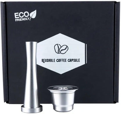Liying Stainless Steel Coffee Capsules Reusable Filter Reusable Coffee Capsule Set - Includes Individual Capsules, Powder Press Hammer, Spoon Brush Ideal for home and cafe use.
