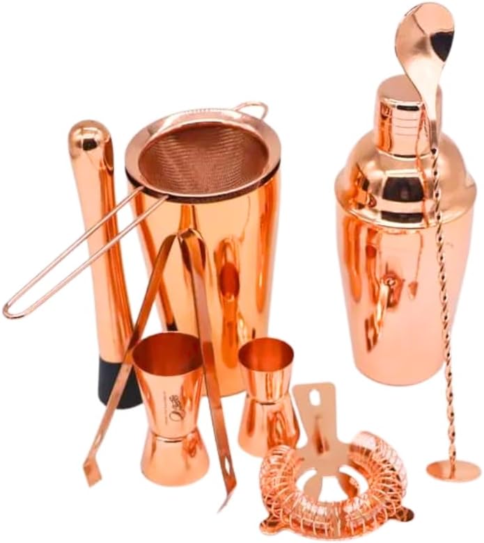 Liying Rose Gold Shade Bartender Kit 11-Piece Cocktail Shaker-Muddler for Cocktails 25oz Boston Shaker-Bar Accessories with Stylish Bamboo Stand Mix Drink Shaker kit