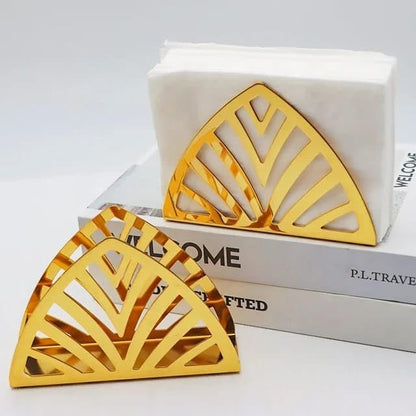 Liying Stainless Steel Triangle Napkin Holder, 13cm x 9cm x 4cm, Hollow-out Design for Kitchen, Dining (Gold)